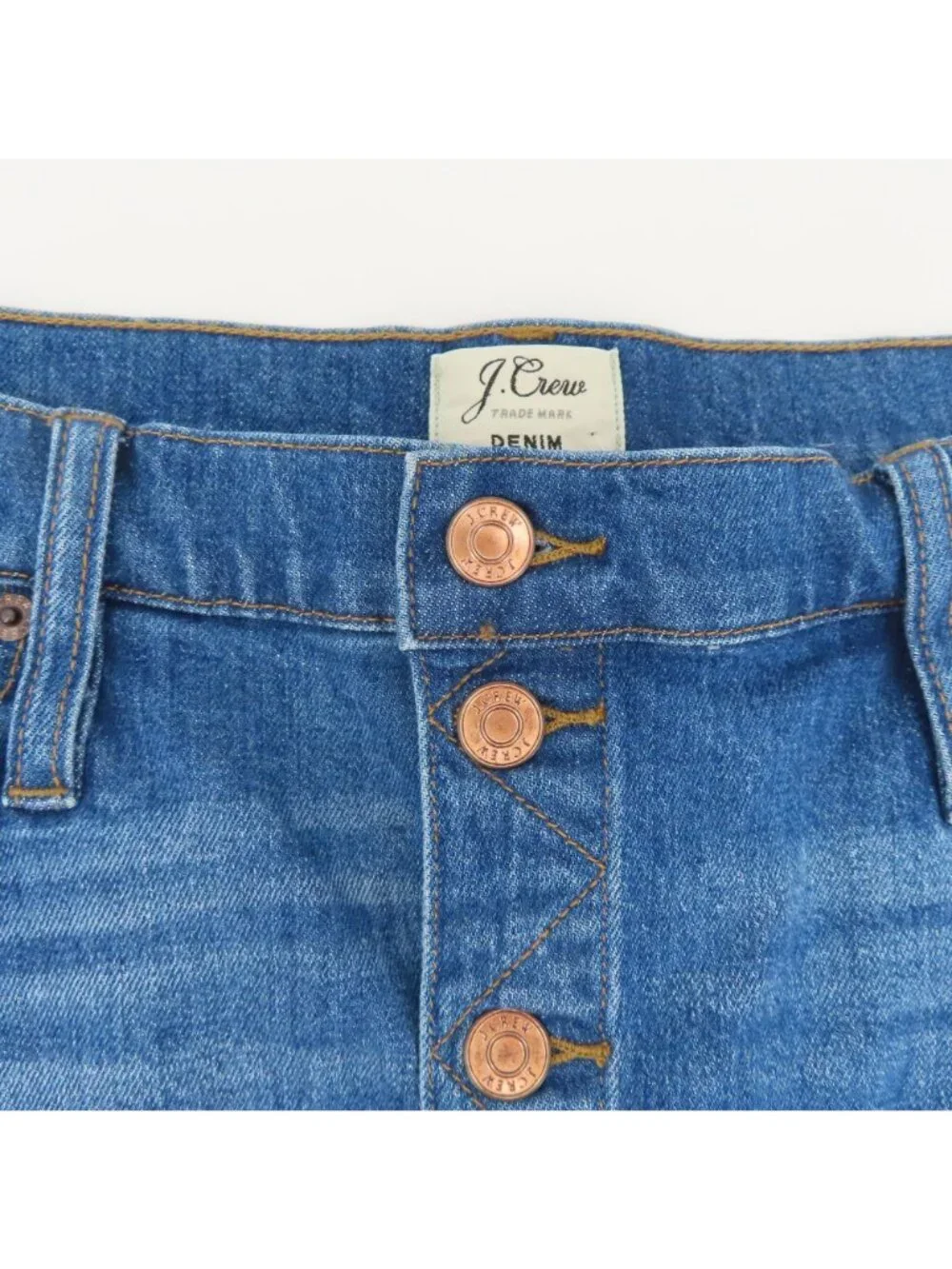 J Crew Women 32 Blue Jean Button Fly Skirt Whiskered Denim Pockets Cotton NEW